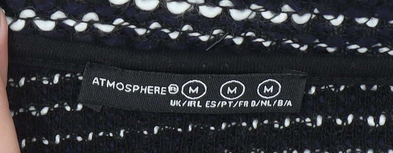 Atmosphere Womens Black Striped Open Knit Cardigan Size M