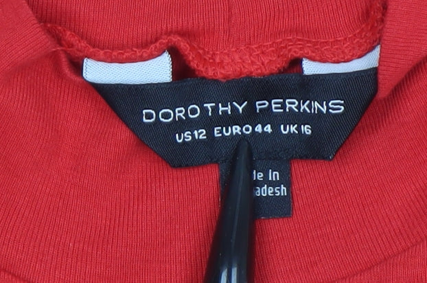 Dorothy Perkins Womens Red Roll Neck Long Sleeve Jersey Top Size 16