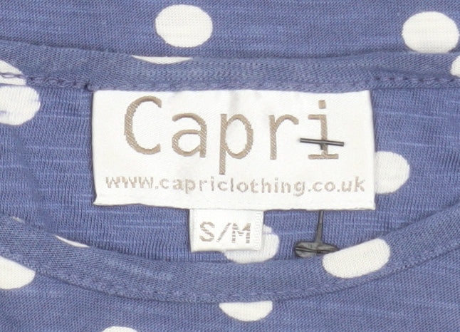 Capri Women Blue Polka Dot 3/4 Sleeve Cotton T-Shirt S