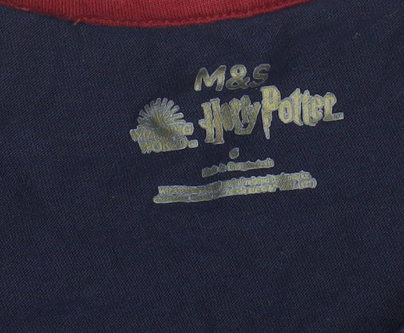 Marks & Spencer Boys Navy Hogwarts Pyjama Top Long Sleeve 8-9 Years