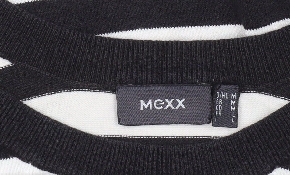 Mexx Women’s Black White Striped Knit Jumper Medium Short Sleeve