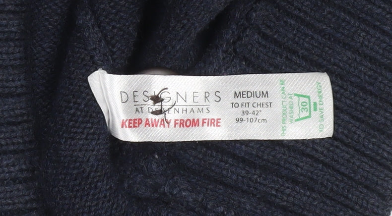 Debenhams Men's Blue Cotton Henley Jumper Medium