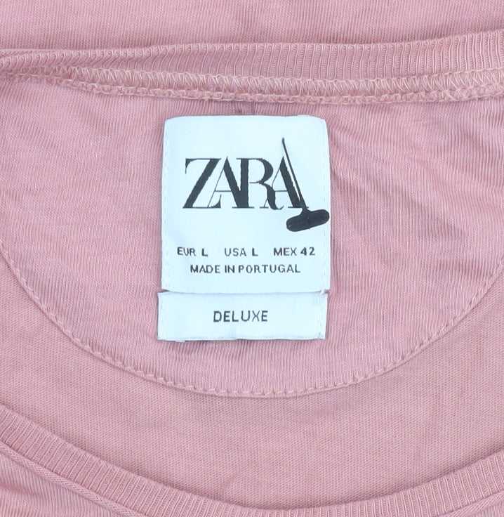 Zara Women Pink Cotton Basic Crew Neck T-Shirt Size 14