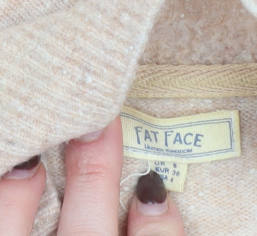 Fat Face Women's Beige Mock Neck Jumper Size 8 Regular Knit