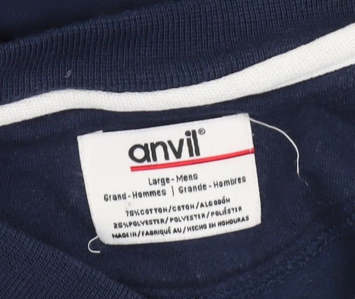Anvil Mens Blue Large Crew Neck Pullover Sweatshirt