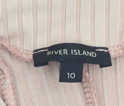 River Island Women’s Beige Ribbed Cropped Halter Tank Top Size 10