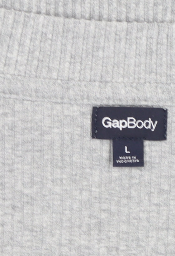 GapBody Women’s Grey V-Neck Rib Knit Pullover Jumper Size L