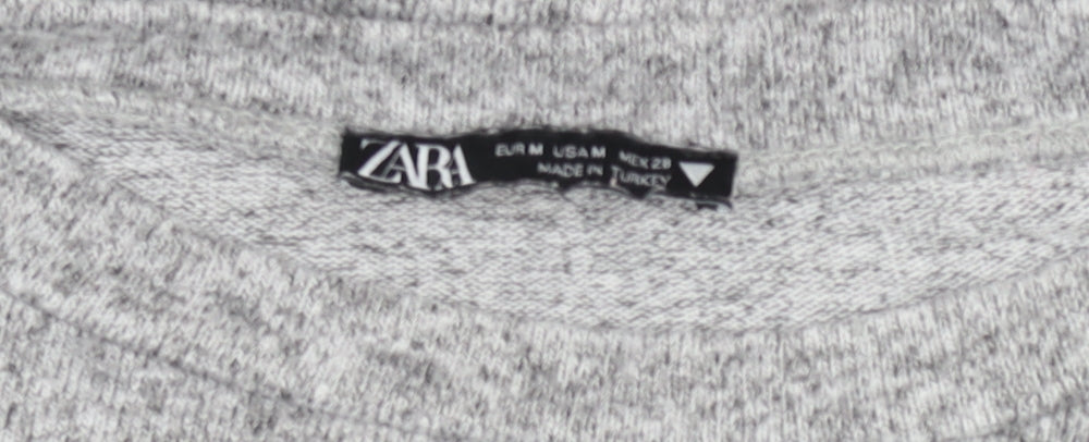 Zara Women Grey Beaded 3/4 Sleeve Knit Top Size M