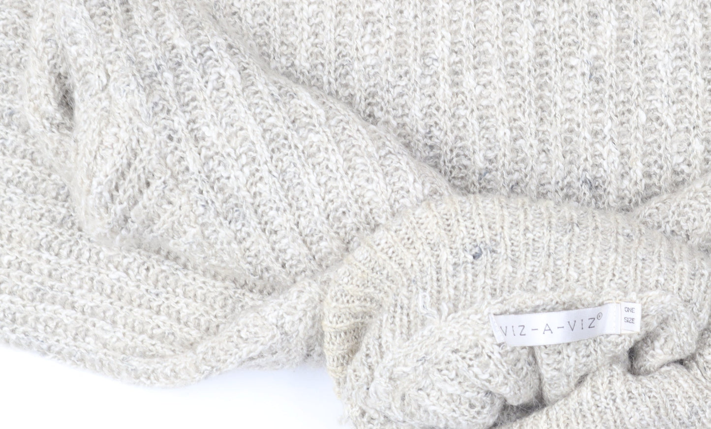 VIZ-A-VIZ Women Beige Roll Neck Chunky Knit Mohair Blend Jumper One Size