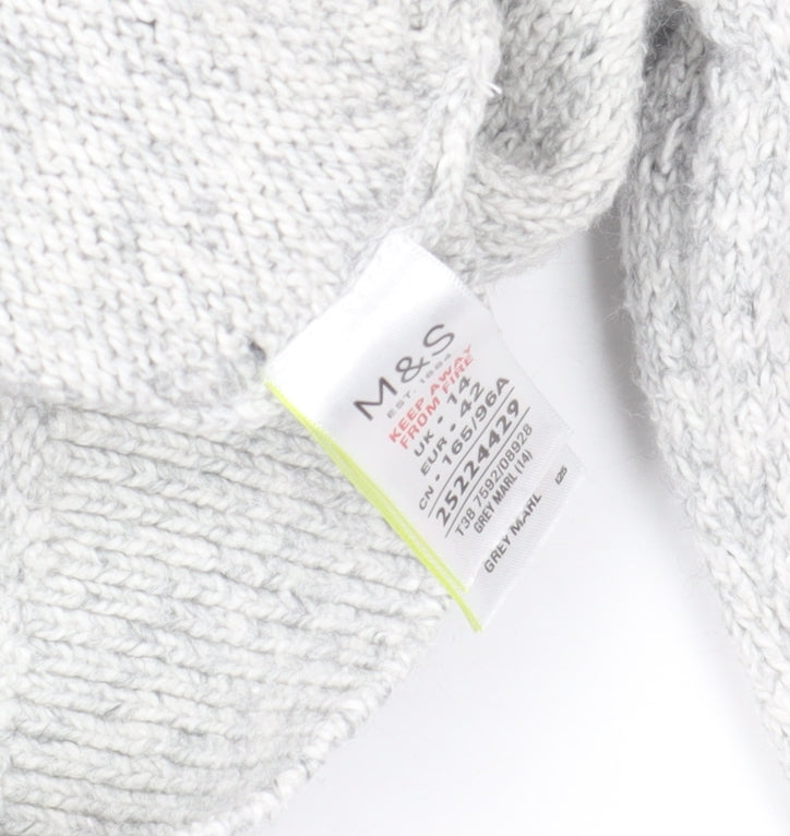 Marks & Spencer Women Grey Mock Neck Beaded Wool Blend Jumper Size 14