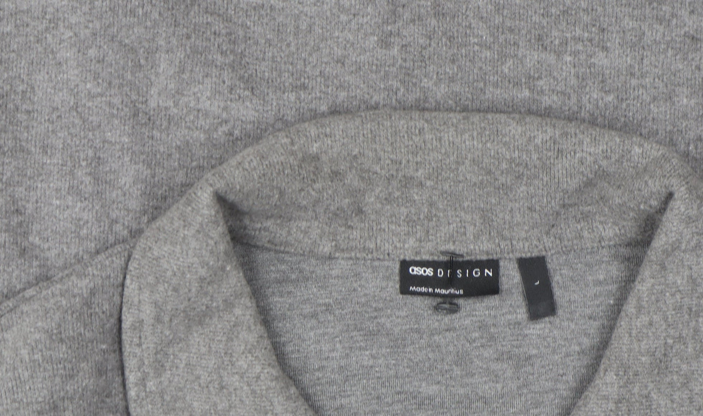 ASOS Men's Grey Henley Sweatshirt Size L Polyester Cotton