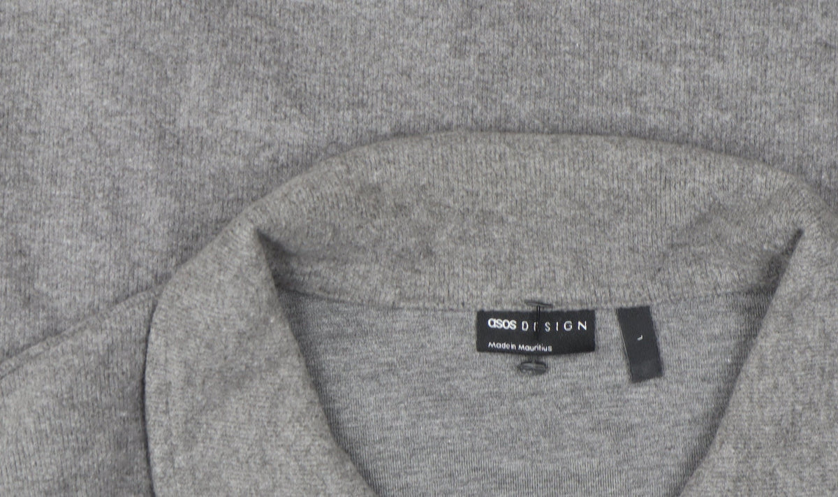 ASOS Men's Grey Henley Sweatshirt Size L Polyester Cotton