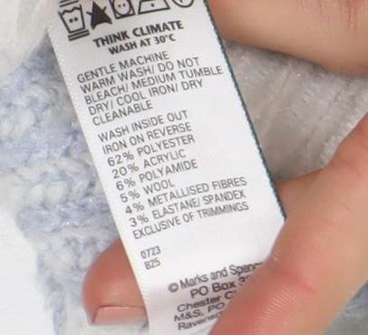 Marks & Spencer Girls Blue Striped Roll Neck Wool Blend Jumper 10 Years