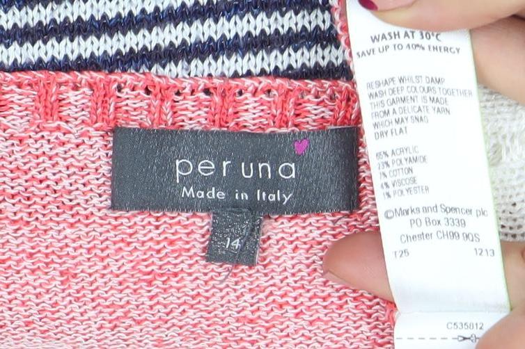 Marks & Spencer Per Una Women’s Multicoloured Striped 3/4 Sleeve Cotton Knit Jumper Size 14