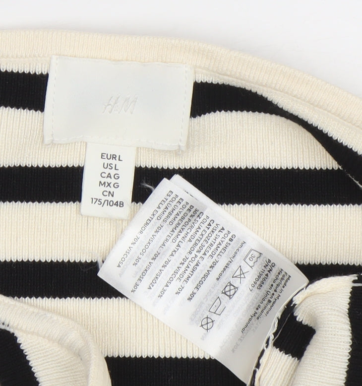 H&M Women’s Black Striped Strapless Cropped Knit Top L