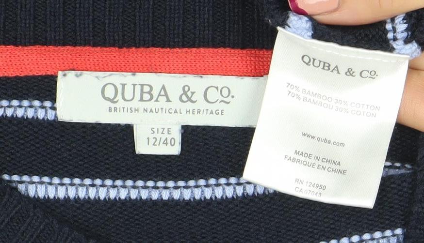 Quba & Co. Womens Blue Striped Crew Neck Cotton Jumper Size 12
