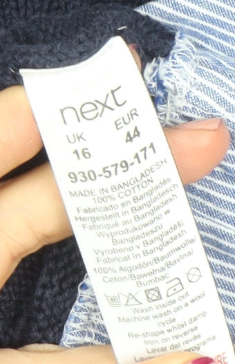 Next Women's Navy Cable-Knit Jumper UK 16 100% Cotton Crew Neck