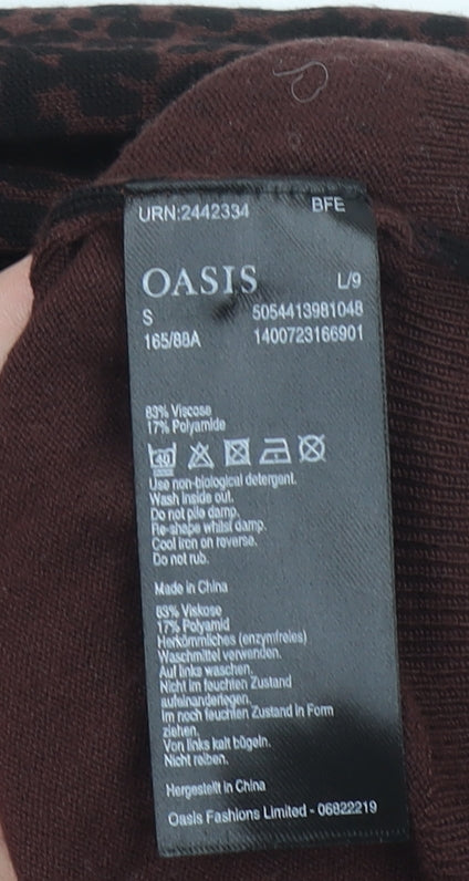 Oasis Women’s Brown Leopard Mock Neck Long Sleeve Pullover Jumper Size S