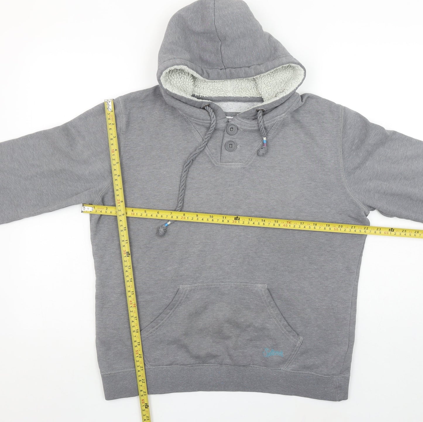 Saltrock Women Grey Henley Hoodie Size 14 with Kangaroo Pocket