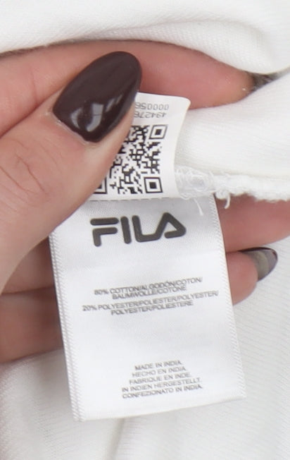 Fila Women White Small Pullover Hoodie Cotton Blend Casual