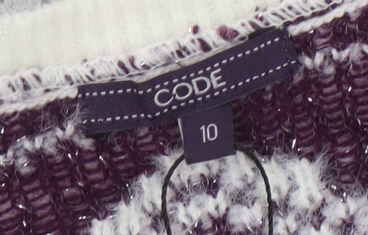CODE Women White Geometric Knit Jumper Size 10 Winter Pullover
