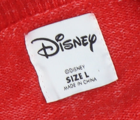 Disney Women’s Red Mickey Mouse Crew Neck Knit Jumper Size L