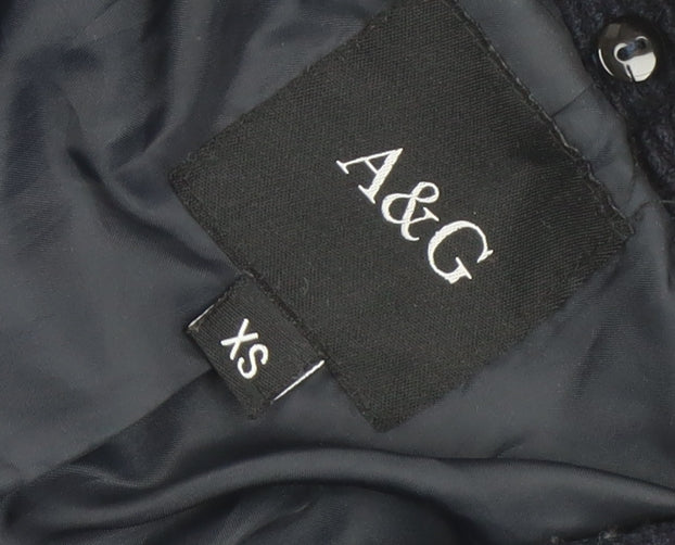 A&G Womens Black Wool Blend Double-Breasted Pea Coat XS