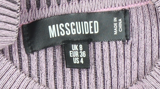 Missguided Women Purple Knit Bodycon Long Sleeve Dress UK 8