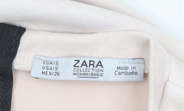 Zara Women Beige Short Sleeve Shift Dress Size S