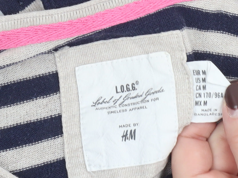 H&M Women’s Blue Striped Cotton Boat Neck Jumper Size 12