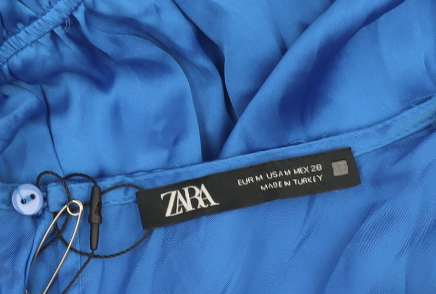 Zara Women Blue Fit & Flare Short Sleeve Short Dress M