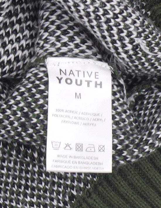Native Youth Women Green Animal Knit Roll Neck Jumper Size M