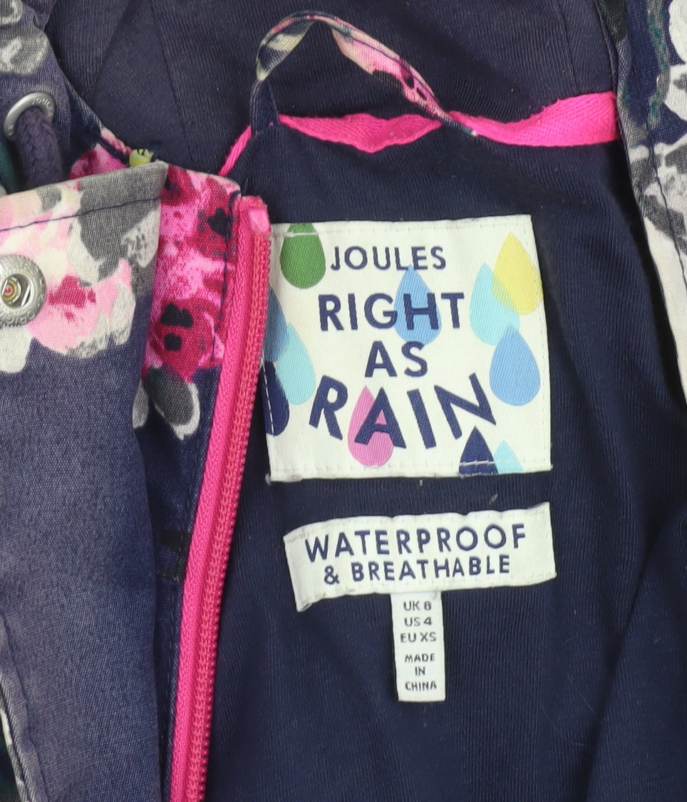 Joules Womens Blue Floral Waterproof Hooded Rain Coat Size 8