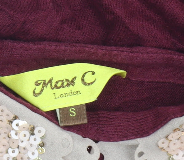 Max C London Women's Red Sequin Collar Pullover Jumper Size S