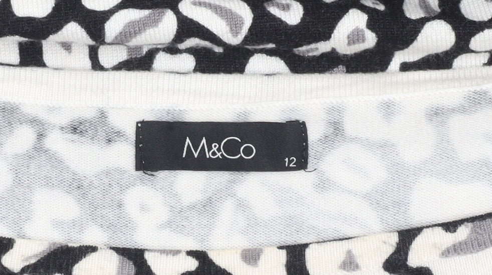 M&Co Women’s Black Animal Print Boat Neck Jumper Size 12