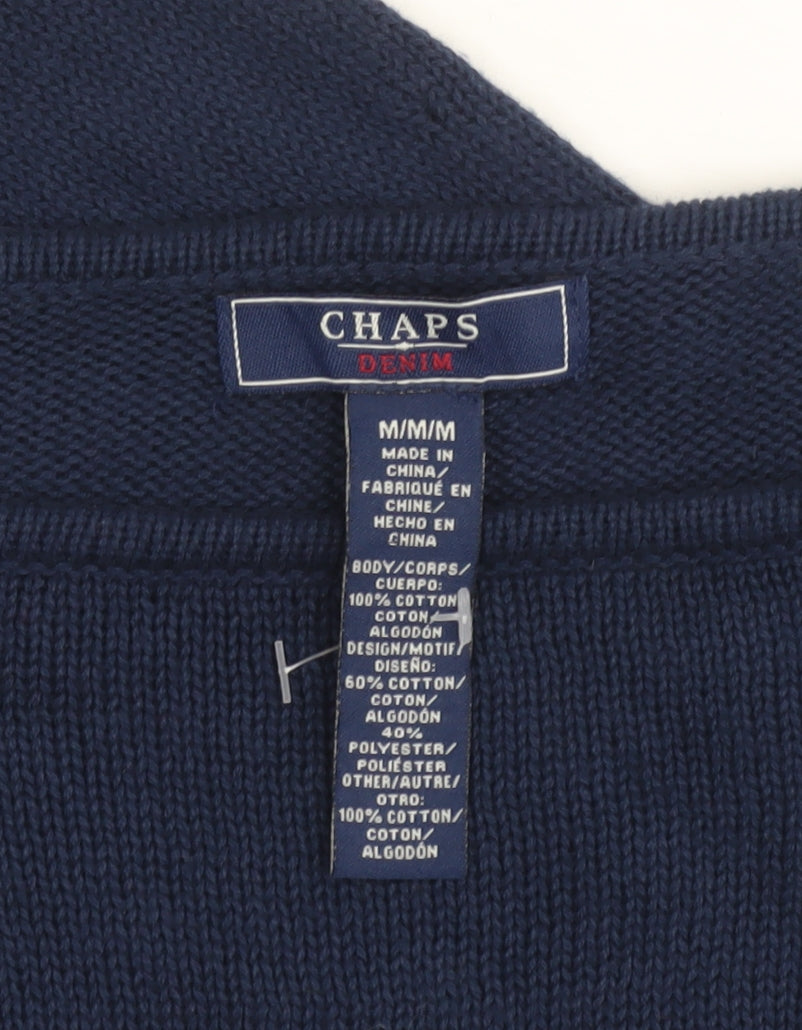 Chaps Women Blue Aztec Knit Cotton Pullover Jumper Size M