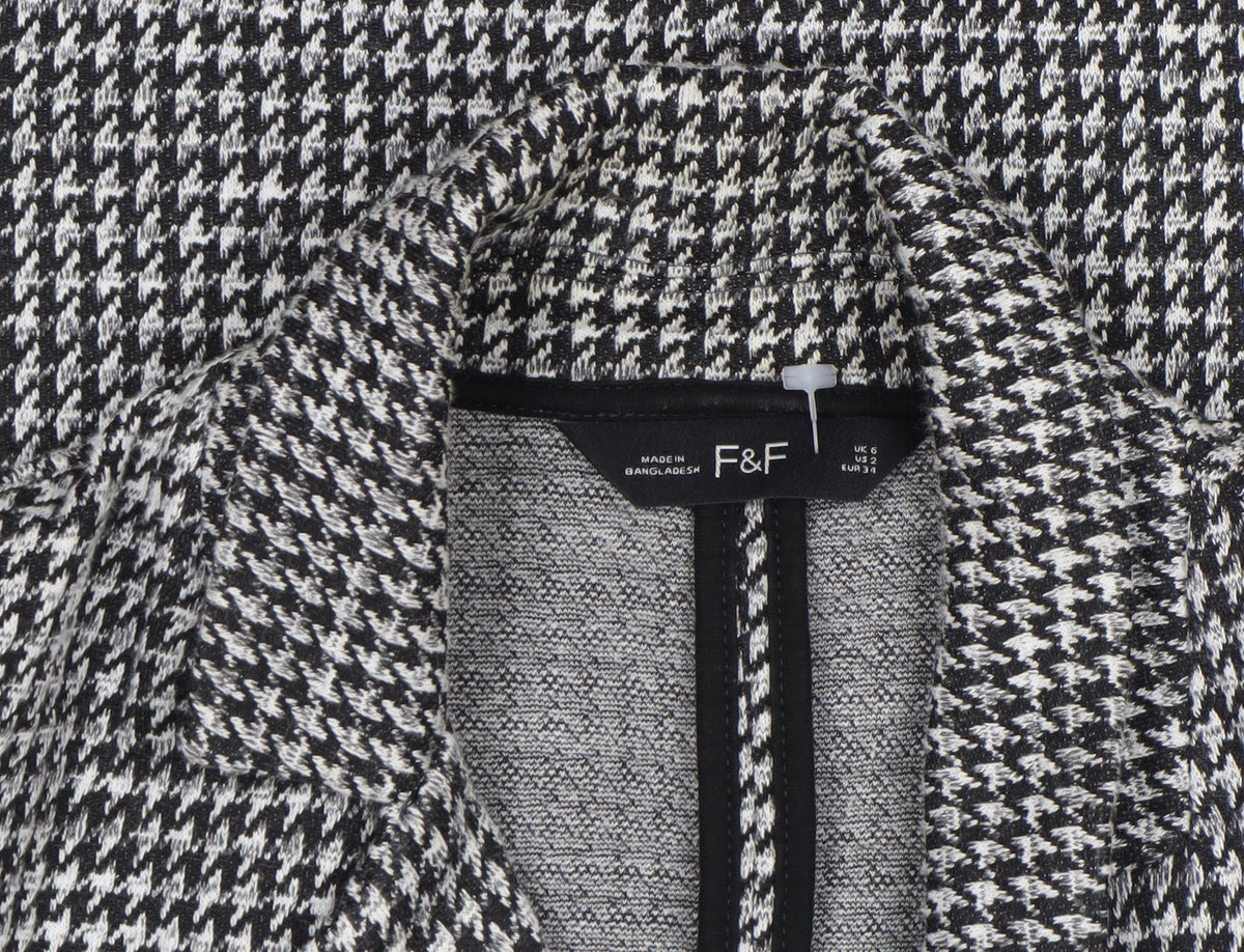 F&F Women Black & White Houndstooth Coatigan UK 6 Classic Long Lined