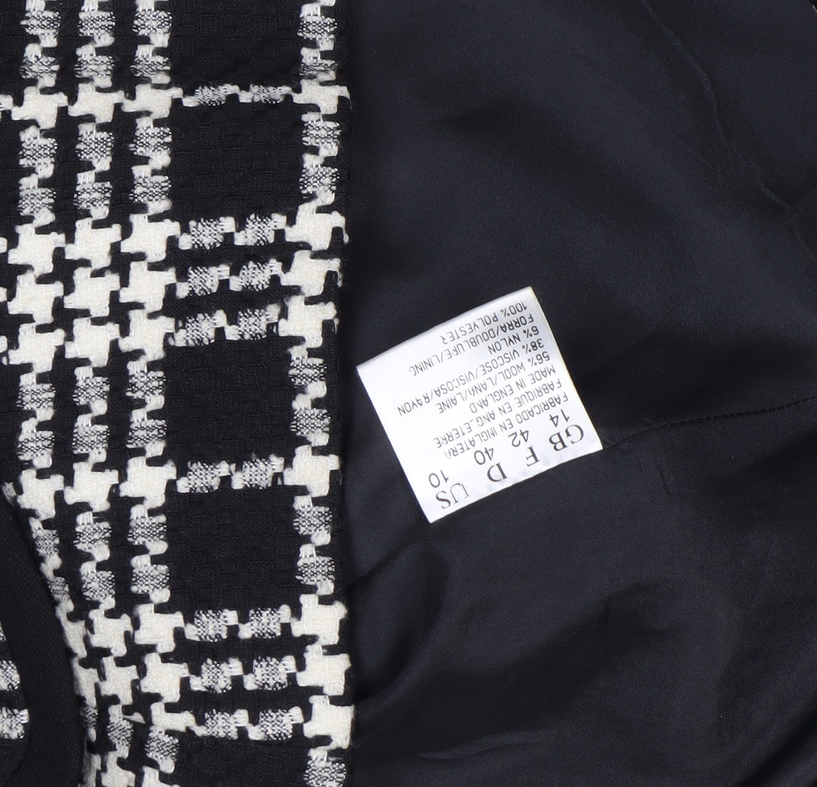 Jacques Vert Women's Black Check Wool Blend Blazer Size 14