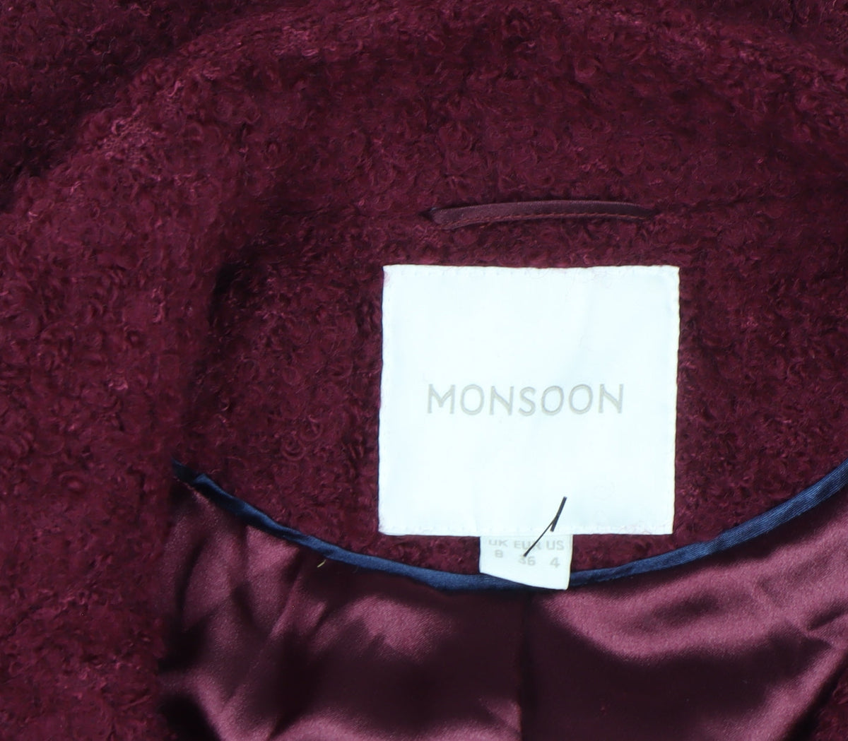 Monsoon Women Red Wool Blend Mid-Length Overcoat Size 8