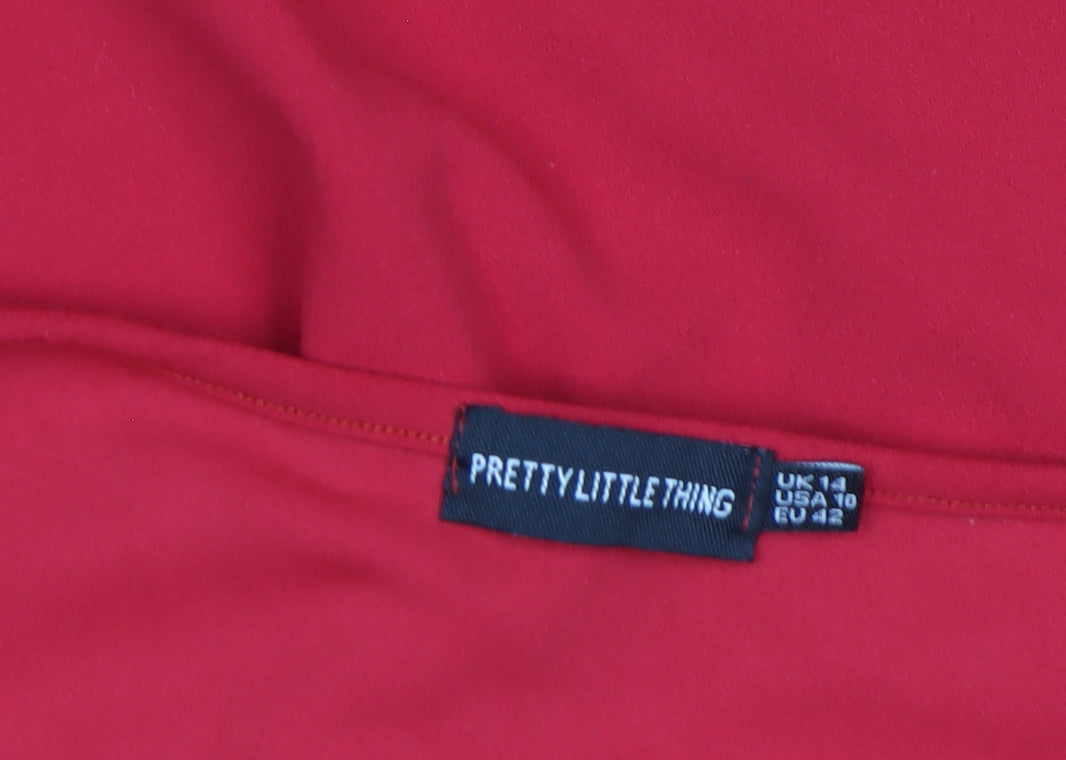 PRETTYLITTLETHING Women’s Red One Shoulder Bodycon Dress Size 14