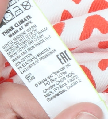 Marks & Spencer Women’s White Red Heart Print Cotton Long Sleeve T-Shirt Size 10