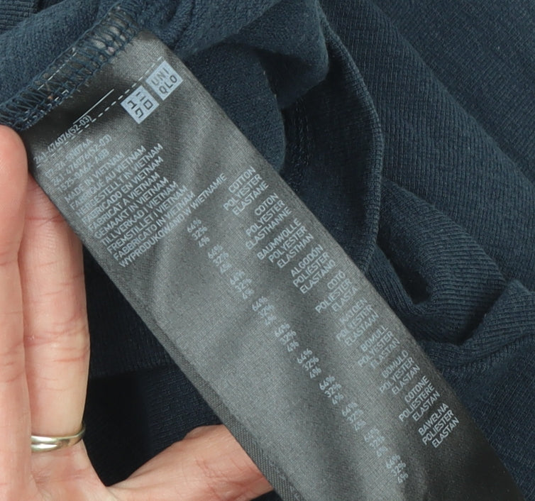 Uniqlo Women Blue Cropped Crew Neck Cotton Blend T-Shirt M