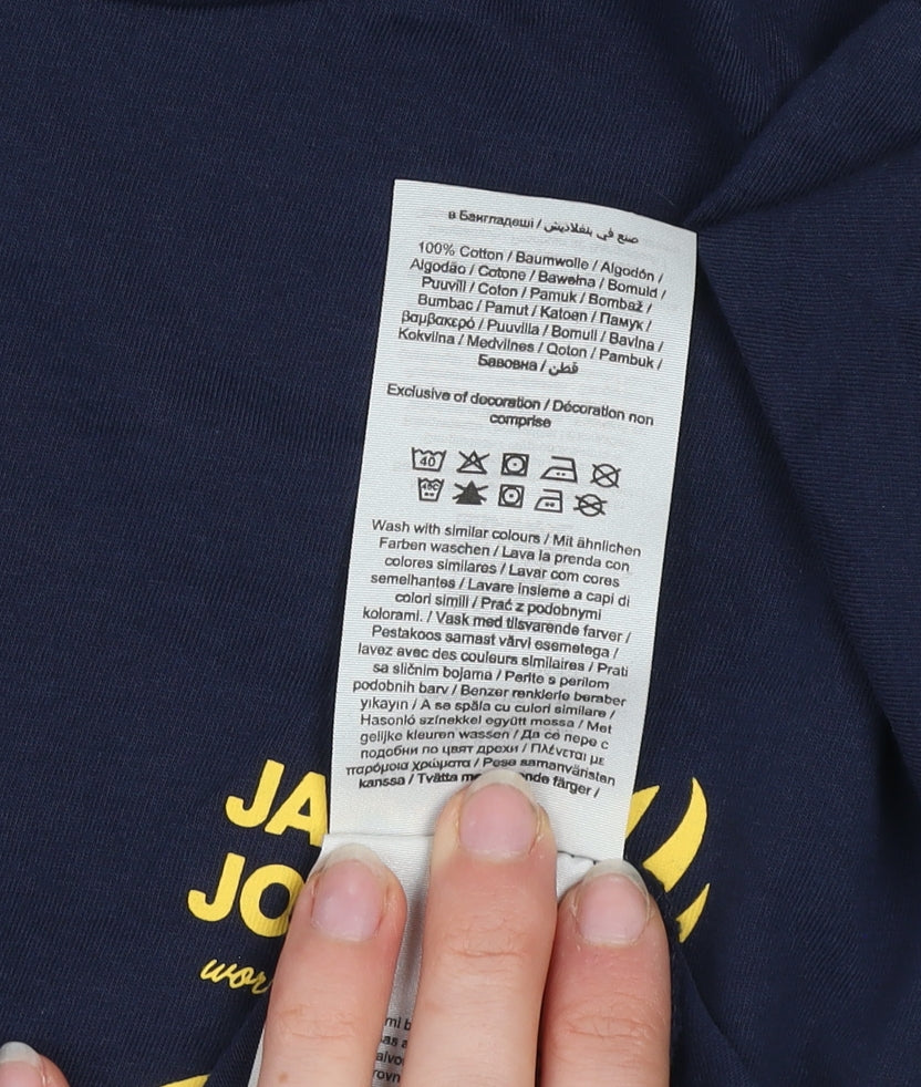 Jack & Jones Boys Blue Logo Graphic Short Sleeve Cotton T-Shirt Size 164 (14Y)