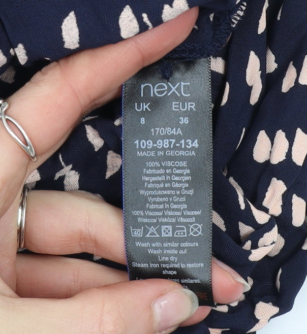Next Women's Blue Animal Print Maxi Dress Size 8 Long Sleeve V-Neck