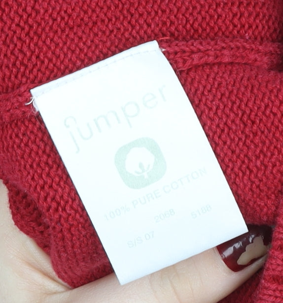 Jumper Women Red Cotton Cable-Knit Crew Neck Pullover M