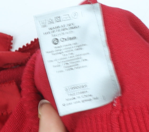 Marks & Spencer Per Una Red Ruffle Scoop Neck 3/4 Sleeve Tunic Top Size 12