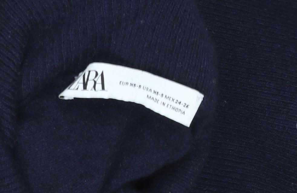 ZARA Womens Blue Striped Wool Blend High Neck Jumper XS