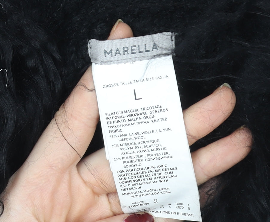 Marella Womens Black Wool Blend Fur Trim Waistcoat Size L