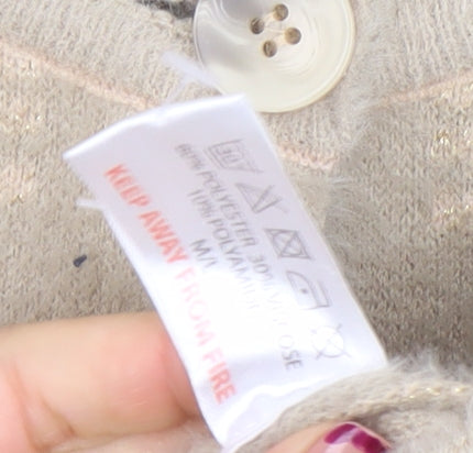Miyoko Women Beige Knit Short Sleeve Cardigan M Lightweight Button