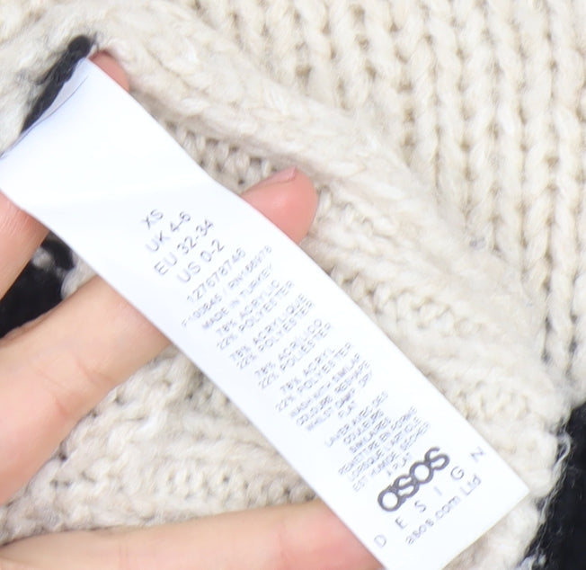 ASOS Women’s Black & Beige Striped Chunky Knit Pullover Jumper XS